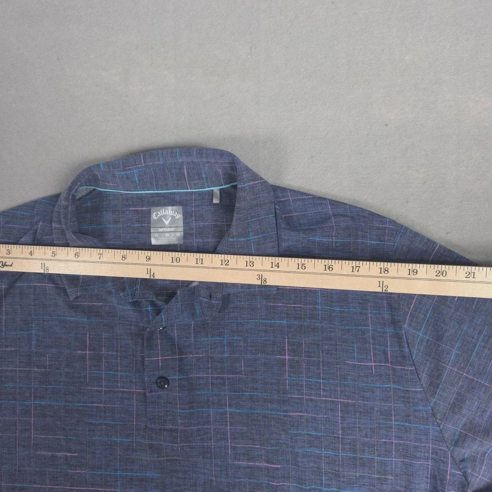 Callaway Mens‎ XL OptiDri Golf Polo Shirt Blue Pink Plaid Short Sleeve